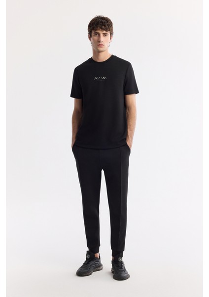 Erkek Siyah Bisiklet Yaka Baskılı Bi-Stretch İnterlok Regular Fit T-Shirt A51Y1006 indirimleri