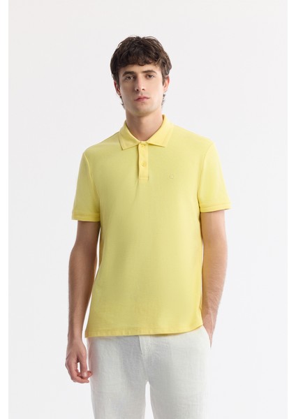 Erkek Sarı Kıvrılmaz Polo Yaka %100 Pamuk Basic Regular Fit T-Shirt B001032