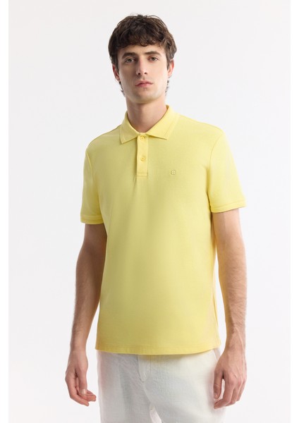 Erkek Sarı Kıvrılmaz Polo Yaka %100 Pamuk Basic Regular Fit T-Shirt B001032