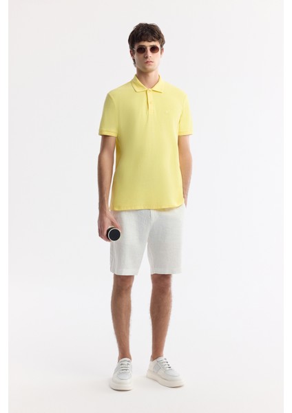 Erkek Sarı Kıvrılmaz Polo Yaka %100 Pamuk Basic Regular Fit T-Shirt B001032
