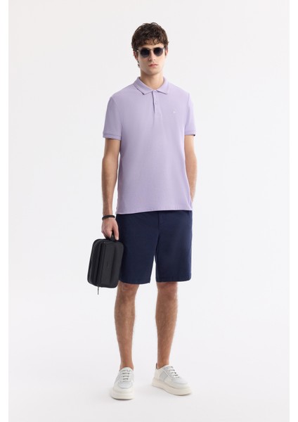 Erkek Lila Kıvrılmaz Polo Yaka %100 Pamuk Basic Regular Fit T-Shirt B001032
