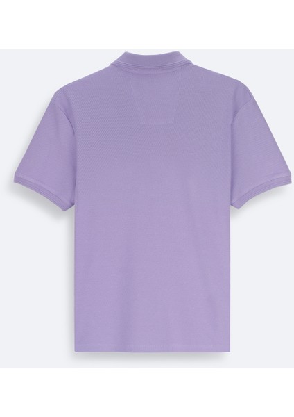 Erkek Lila Kıvrılmaz Polo Yaka %100 Pamuk Basic Regular Fit T-Shirt B001032