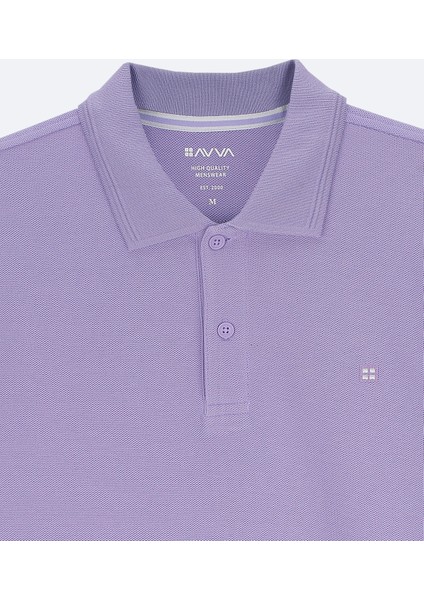 Erkek Lila Kıvrılmaz Polo Yaka %100 Pamuk Basic Regular Fit T-Shirt B001032