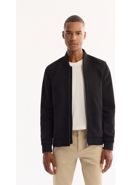 Erkek Siyah Bomber Yaka Süet Dokulu Mevsimlik Comfort Fit Mont B006045