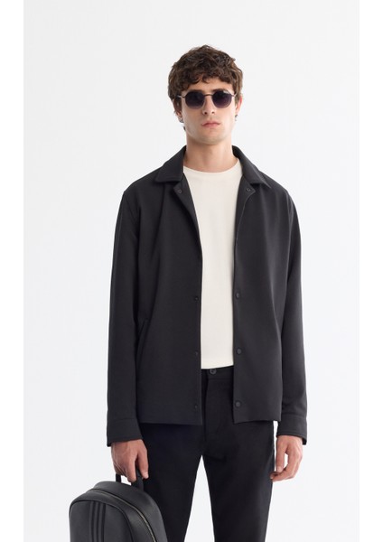 Erkek Siyah Klasik Yaka Hafif Bi-Stretch Mevsimlik Comfort Fit Mont A42Y6079