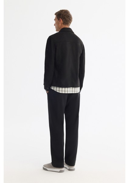 Erkek Siyah Klasik Yaka Süet Dokulu Mevsimlik Comfort Fit Mont A42Y6076 fırsatları