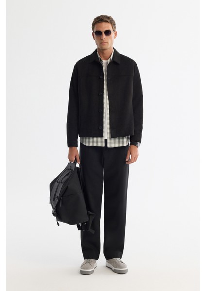 Erkek Siyah Klasik Yaka Süet Dokulu Mevsimlik Comfort Fit Mont A42Y6076 indirimleri