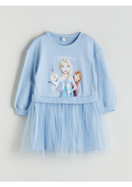 Yeni Sezon Bisiklet Yaka Frozen Baskılı Kız Çocuk Elbise