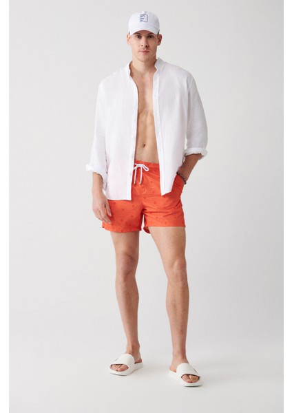 Erkek Turuncu Geometrik Baskılı Deniz Şortu A31Y3802