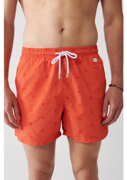 Erkek Turuncu Geometrik Baskılı Deniz Şortu A31Y3802 fırsatları