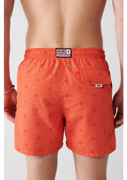 Erkek Turuncu Geometrik Baskılı Deniz Şortu A31Y3802