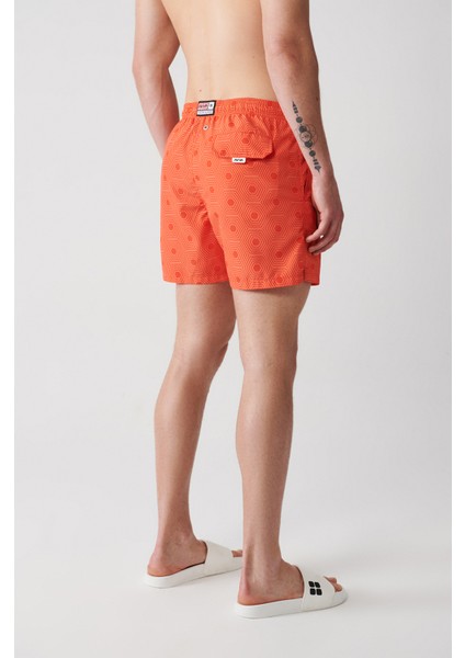 Erkek Turuncu Geometrik Baskılı Deniz Şortu A31Y3802