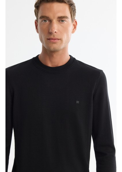 Erkek Siyah Bisiklet Yaka Viskon Viskon Karışımlı Basic Triko Regular Fit Kazak B005021 fiyatları