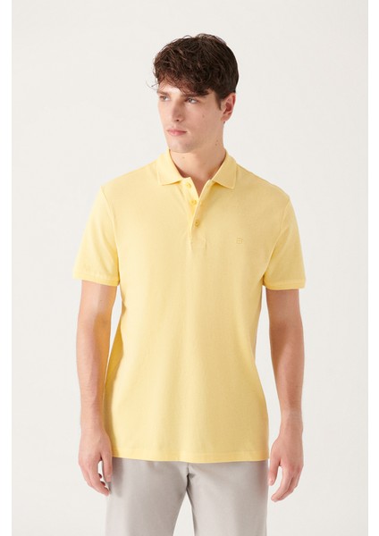 Erkek Sarı Basic Pamuklu Polo Yaka T-shirt E001004