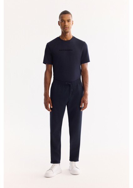 Erkek Lacivert Beli Lastikli Bağcıklı Duble Paça Jogger Relaxed Fit Pantolon E003000
