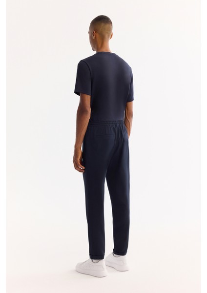 Erkek Lacivert Beli Lastikli Bağcıklı Duble Paça Jogger Relaxed Fit Pantolon E003000 fırsatları