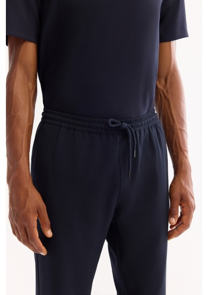 Erkek Lacivert Beli Lastikli Bağcıklı Duble Paça Jogger Relaxed Fit Pantolon E003000 indirimleri