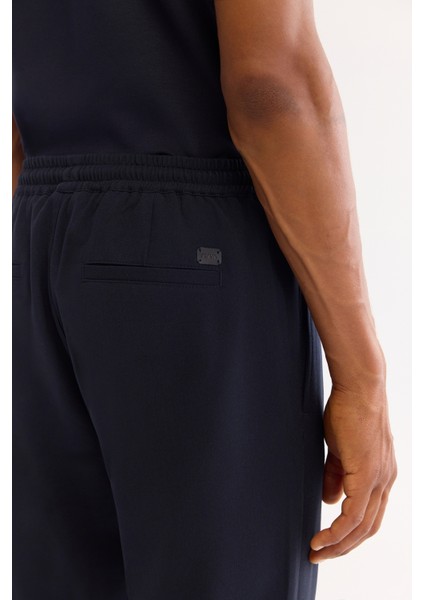 Erkek Lacivert Beli Lastikli Bağcıklı Duble Paça Jogger Relaxed Fit Pantolon E003000