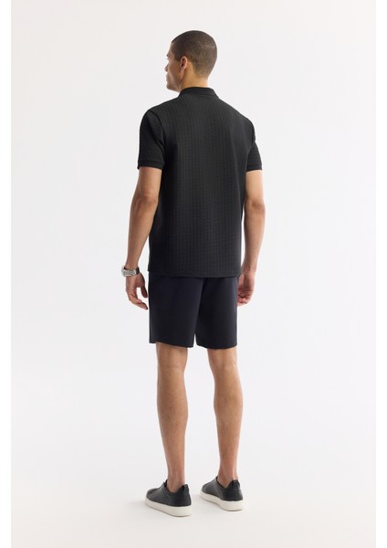 Erkek Siyah Polo Yaka Jakarlı Elastan Regular Fit T-Shirt A51Y1121 fırsatları