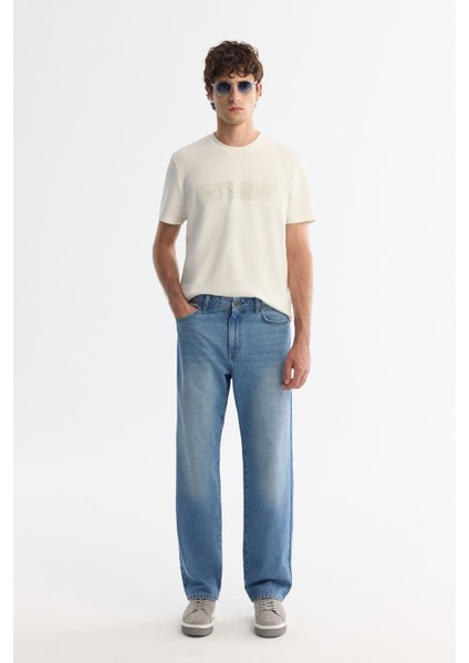 Erkek Mavi Eskitme Yıkama Tokyo Straight Fit Jean Pantolon A42Y3535