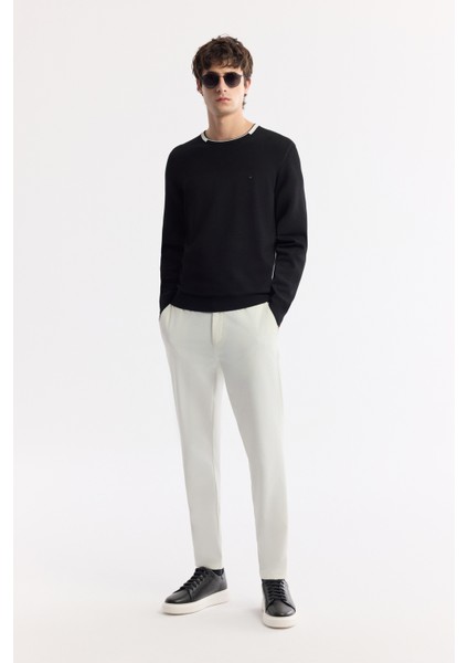 Erkek Siyah Bisiklet Yaka Dokulu Rayon Triko Regular Fit Kazak A51Y5156