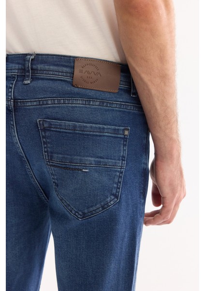 Erkek İndigo Pamuklu Eskitme Yıkamalı Madrid Comfort Slim Fit Jean Pantolon A52Y3529