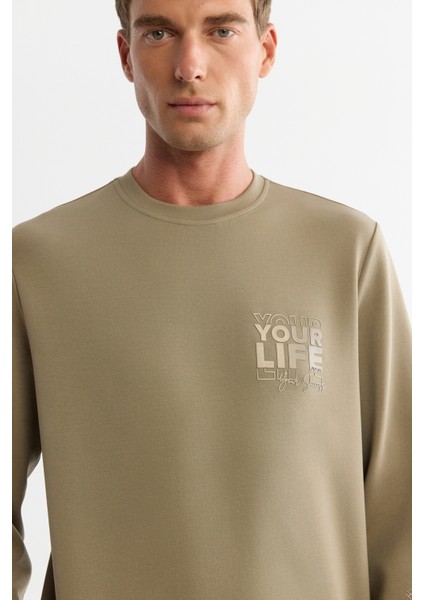 Erkek Vizon Bisiklet Yaka Pamuklu Baskılı Elastan Regular Fit Sweatshirt A42Y1206 fiyatları