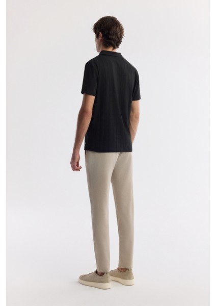 Erkek Siyah Şal Yaka Viskon Karışımlı Jakarlı Regular Fit T-Shirt A51Y1071 fırsatları