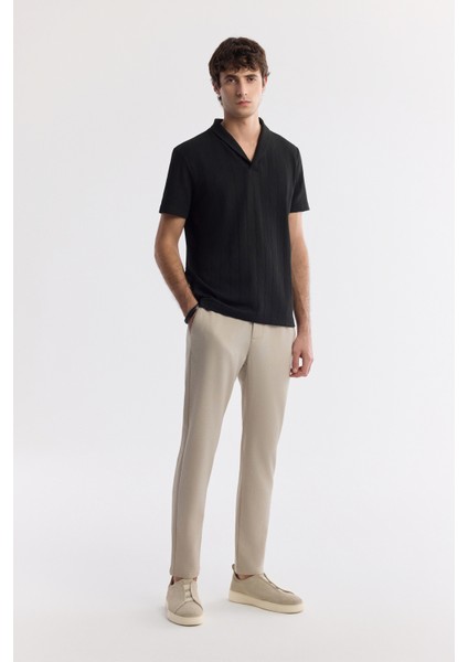 Erkek Siyah Şal Yaka Viskon Karışımlı Jakarlı Regular Fit T-Shirt A51Y1071 indirimleri