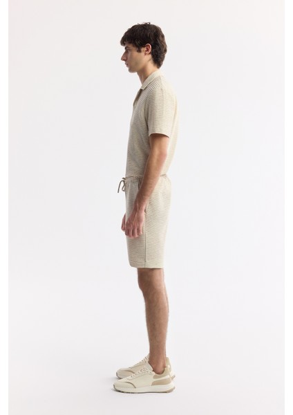 Erkek Bej Beli Lastikli Bağcıklı Keten Karışımlı Örme Regular Fit Şort A51Y3601 fiyatları