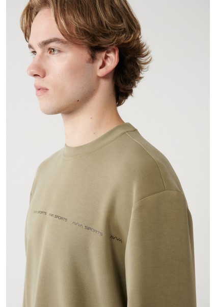 Erkek Haki Bisiklet Yaka Baskılı Soft Touch Regular Fit Sweatshirt A41y1222 fiyatları