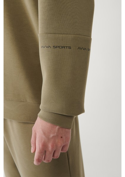 Erkek Haki Bisiklet Yaka Baskılı Soft Touch Regular Fit Sweatshirt A41y1222 indirimleri