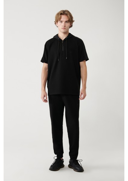 Erkek Siyah Kapüşonlu Jersey Garnili Regular Fit T-Shirt A41Y1233 indirimleri