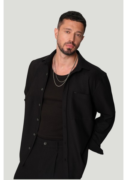 Erkek Siyah Klasik Yaka Kolay Ütülenir Comfort Fit Gömlek A42Y2141