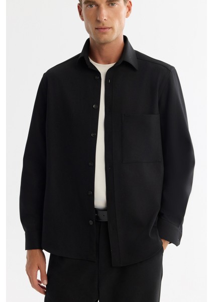 Erkek Siyah Klasik Yaka Kolay Ütülenir Comfort Fit Gömlek A42Y2141 modelleri