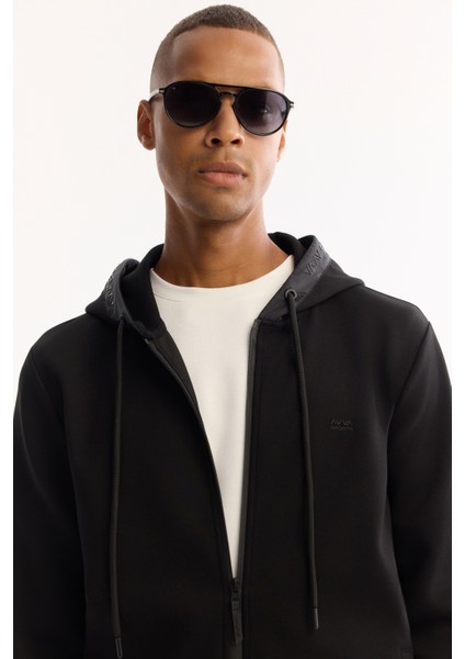 Erkek Siyah Kapüşonlu Yaka Fermuarlı Pamuklu Bi-Stretch Regular Fit Sweatshirt A52Y1270 fiyatları