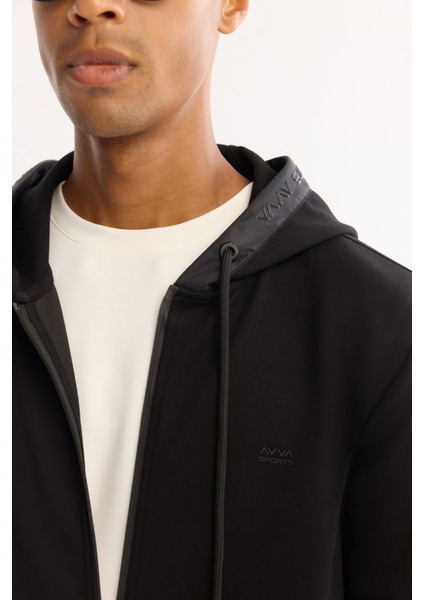 Erkek Siyah Kapüşonlu Yaka Fermuarlı Pamuklu Bi-Stretch Regular Fit Sweatshirt A52Y1270 modelleri