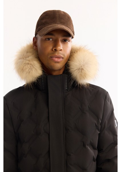 Erkek Siyah Kapüşonlu %100 Kaz Tüyü Su İtici Rüzgar Geçirmez -10°C Dayanıklı Mont A52Y6166 fiyatları