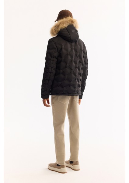 Erkek Siyah Kapüşonlu %100 Kaz Tüyü Su İtici Rüzgar Geçirmez -10°C Dayanıklı Mont A52Y6166 fırsatları