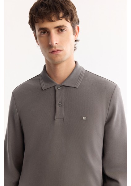 Erkek Koyu Gri Polo Yaka Pamuklu Basic Slim Fit Sweatshirt B001080 fiyatları