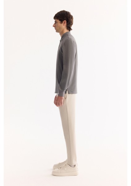 Erkek Koyu Gri Polo Yaka Pamuklu Basic Slim Fit Sweatshirt B001080 modelleri