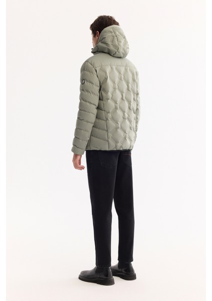 Erkek Nil Yeşili Kapüşonlu Su İtici Rüzgar Geçirmez -5°C Dayanıklı Şişme Mont A52Y6075 fırsatları