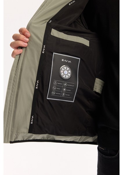 Erkek Nil Yeşili Kapüşonlu Su İtici Rüzgar Geçirmez -5°C Dayanıklı Şişme Mont A52Y6075 indirimleri