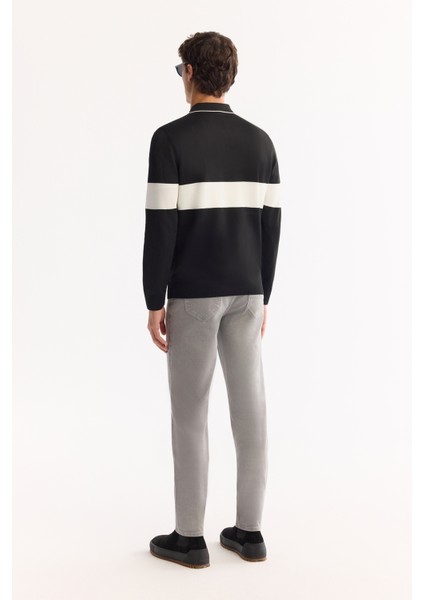 Erkek Siyah Polo Yaka Fermuarlı Çizgili Triko Regular Fit Kazak A52Y5090 fırsatları