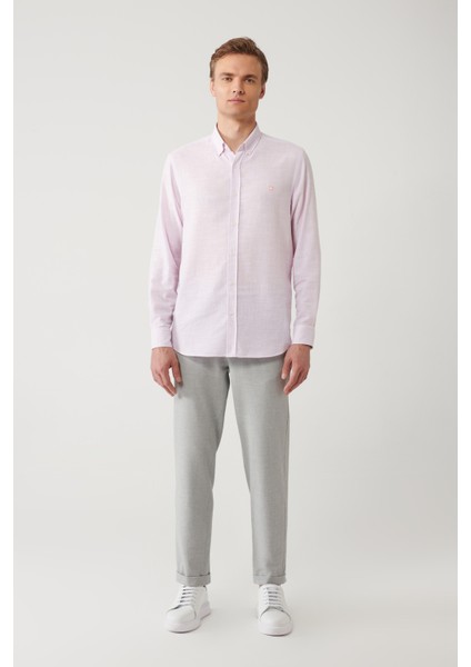 Erkek Pembe Düğmeli Yaka Pamuklu Regular Fit Gömlek A41Y2130 indirimleri