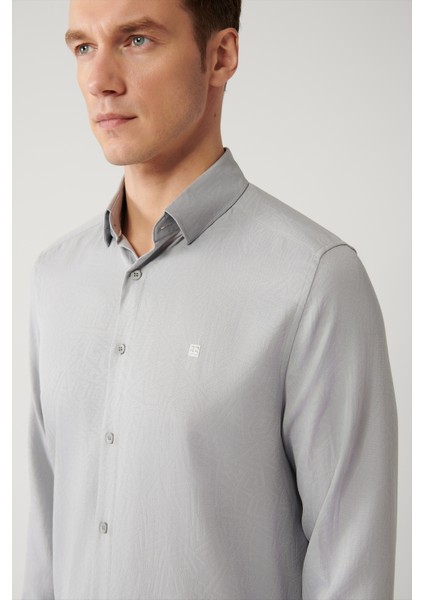 Erkek Gri Alttan Britli Yaka Kolay Ütülenebilir Slim Fit Gömlek A41Y2043 fiyatları