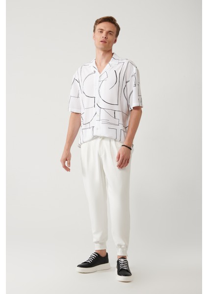 Erkek Beyaz Klasik Bel Pileli Baggy Fit Örme Pantolon A41Y3075 fiyatları