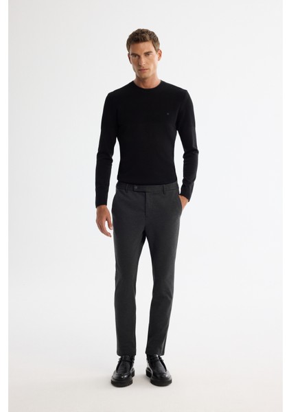 Erkek Antrasit Yanı Lastikli Örme Elastan Slim Fit Pantolon A42Y3053