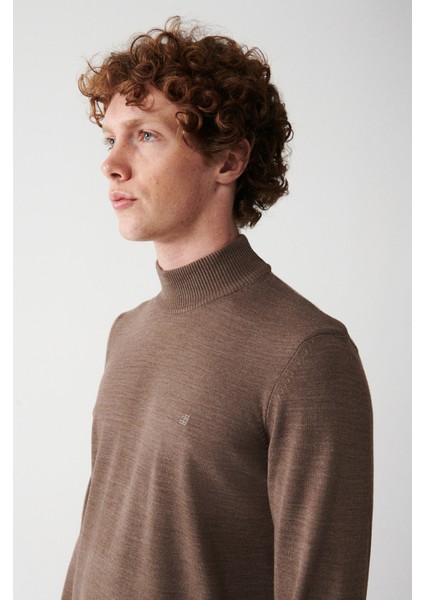 Erkek Vizon Yarım Balıkçı Yaka Tüylenmeyen Triko Regular Fit Kazak E005001 fiyatları