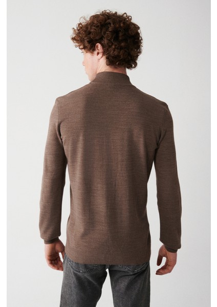 Erkek Vizon Yarım Balıkçı Yaka Tüylenmeyen Triko Regular Fit Kazak E005001 fırsatları